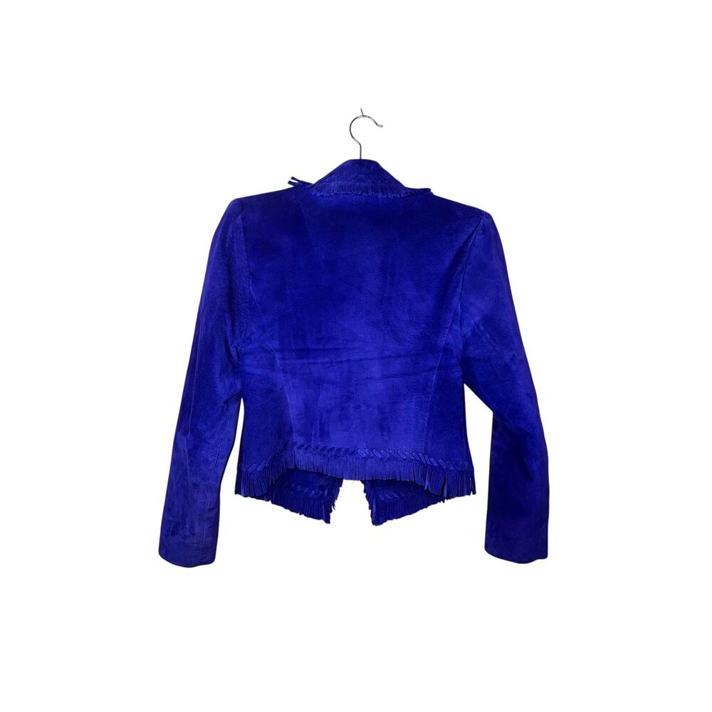 Rare Vintage Stampede Royal Blue Fringe Leather Jacket Women’s Small Western - Picture 2 of 8